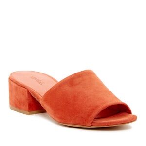 Vince Rachelle Rust Colored Burnt Orange Suede Heeled Mules Slides